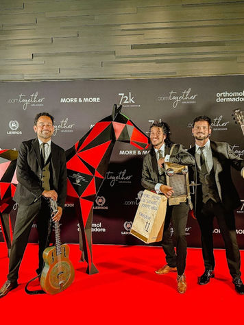 Band members playing acoustic instruments
