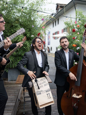 Musicians strolling among guests